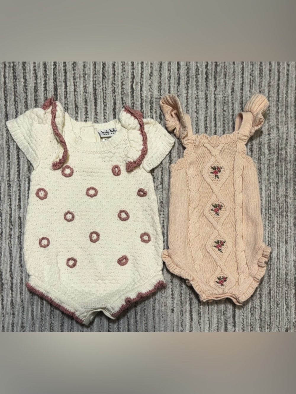 Nicole Miller Knit Baby Romper Set 3-6M Cottagecore Pink Cream